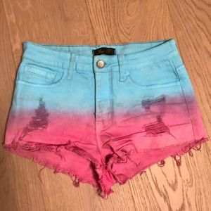 Dyed and Distressed High Rise Shorts